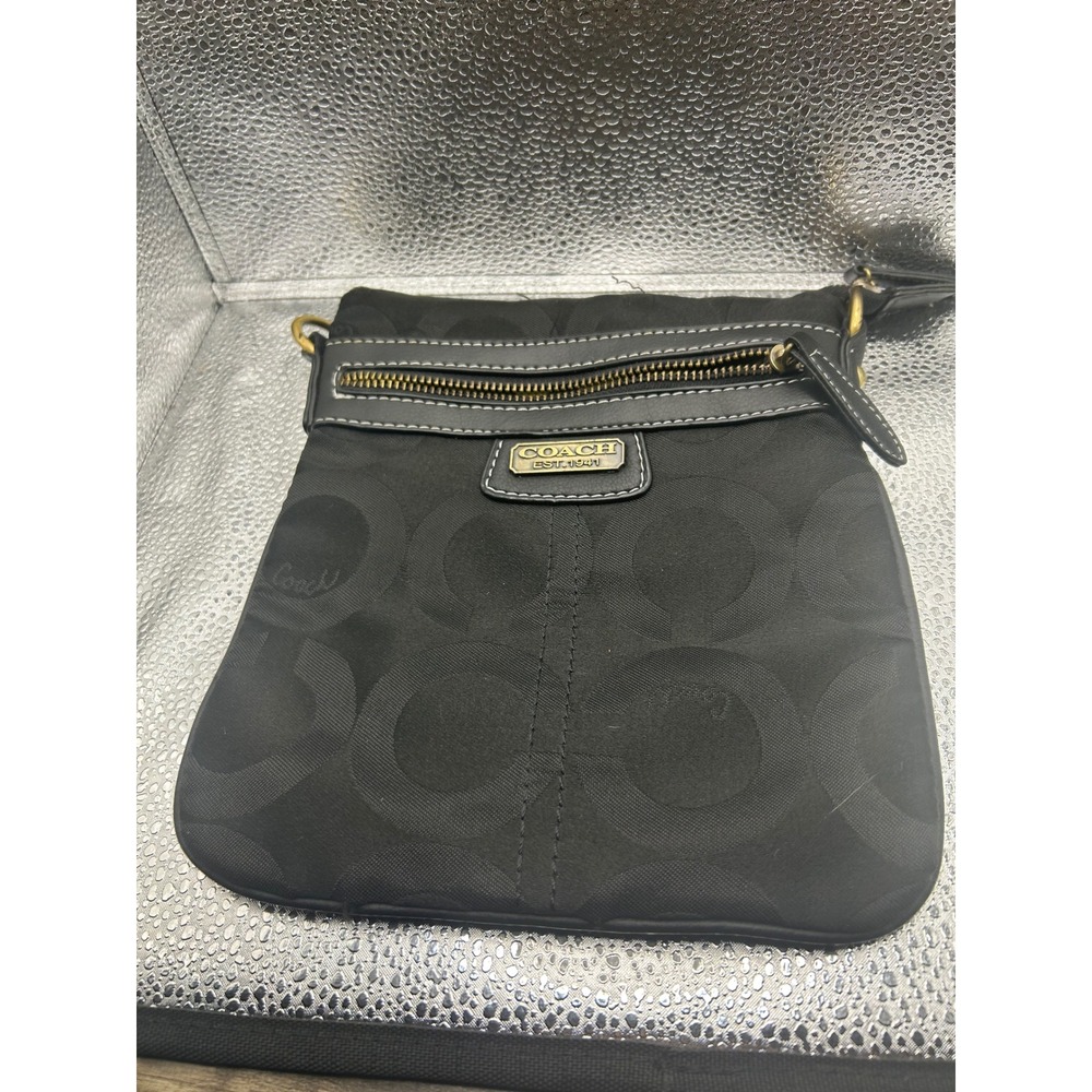 Coach Black Signature Jacquard Small Crossbody Bag Messenger‎ Front Zip Pocket